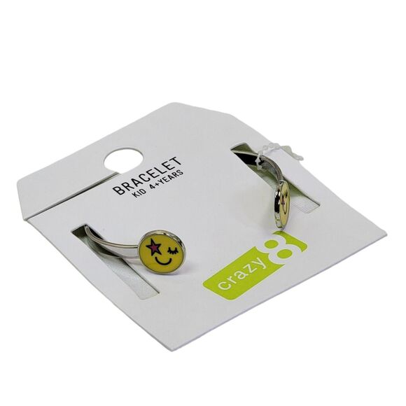 Crazy 8 Emoji Cuff Bracelet Yellow Silver Tone Happy Face Kids Childrens Jewelry - Picture 2 of 4